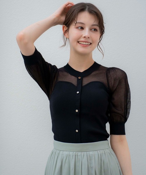 NOELA（ノエラ）の「ビスチェライクシアーニット（ニット/セーター・レディース・ピンク/ブラック/オフホワイト・フリー）」の5枚目の写真