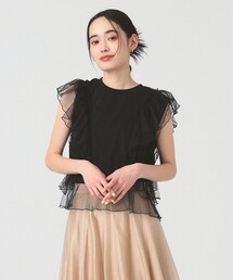Ray BEAMS | チュール レイヤー ラッフルスリーブ Tシャツ(Tシャツ/カットソー)