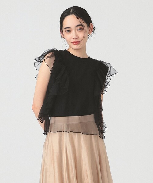 Ray BEAMS（レイビームス）の「チュール レイヤー ラッフルスリーブ Tシャツ（Tシャツ/カットソー・レディース・ホワイト/ブラック・ONE SIZE）」の8枚目の写真