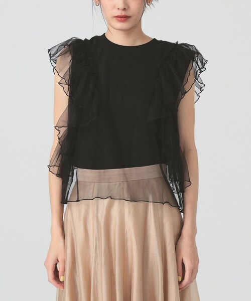 Ray BEAMS（レイビームス）の「チュール レイヤー ラッフルスリーブ Tシャツ（Tシャツ/カットソー・レディース・ホワイト/ブラック・ONE SIZE）」の10枚目の写真