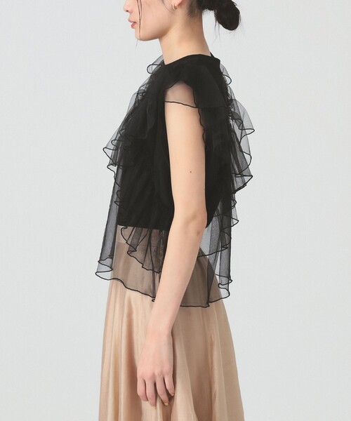 Ray BEAMS（レイビームス）の「チュール レイヤー ラッフルスリーブ Tシャツ（Tシャツ/カットソー・レディース・ホワイト/ブラック・ONE SIZE）」の11枚目の写真