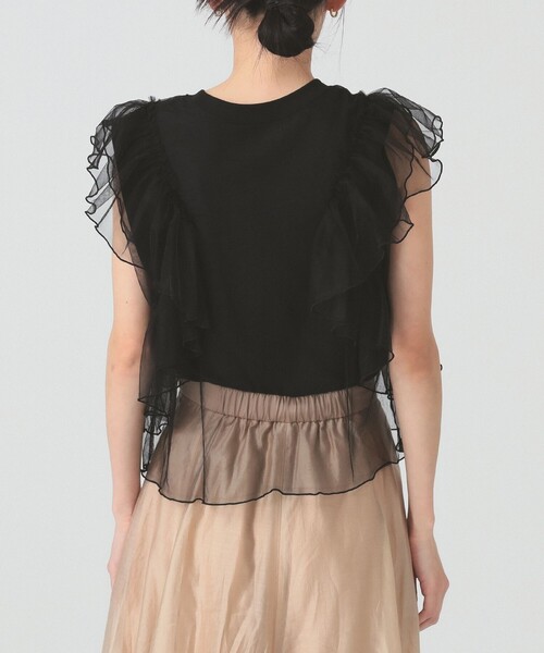 Ray BEAMS（レイビームス）の「チュール レイヤー ラッフルスリーブ Tシャツ（Tシャツ/カットソー・レディース・ホワイト/ブラック・ONE SIZE）」の12枚目の写真