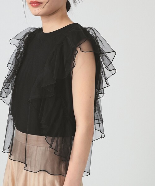 Ray BEAMS（レイビームス）の「チュール レイヤー ラッフルスリーブ Tシャツ（Tシャツ/カットソー・レディース・ホワイト/ブラック・ONE SIZE）」の14枚目の写真