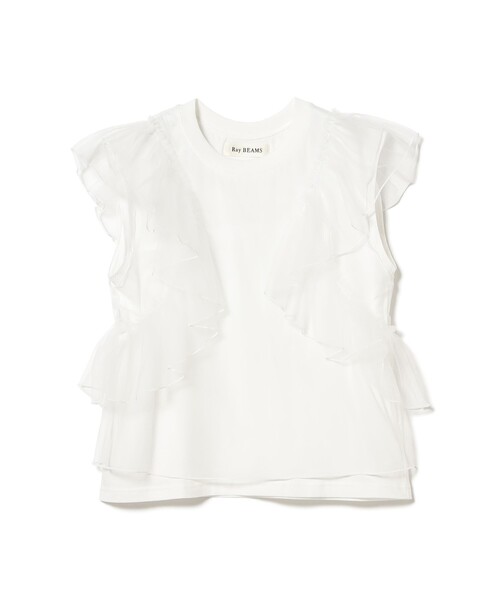 Ray BEAMS（レイビームス）の「チュール レイヤー ラッフルスリーブ Tシャツ（Tシャツ/カットソー・レディース・ホワイト/ブラック・ONE SIZE）」の16枚目の写真