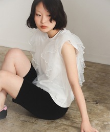 Ray BEAMS | チュール レイヤー ラッフルスリーブ Tシャツ(Tシャツ/カットソー)
