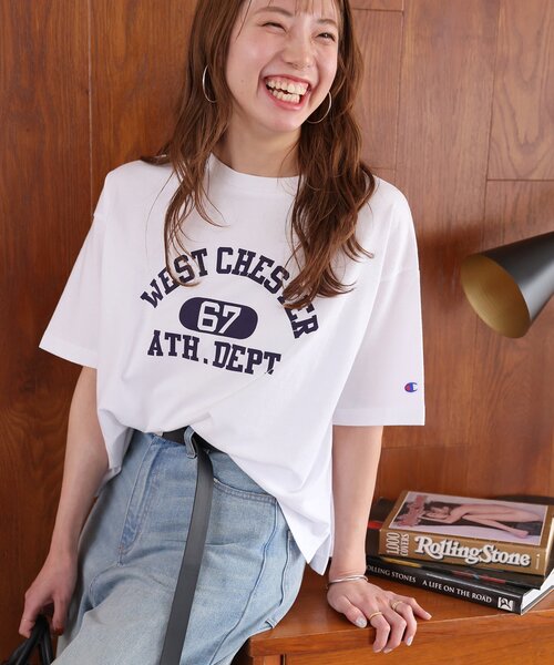 Champion(チャンピオン)の「別注【Champion/チャンピオン】26/s Jersey Tee:Tシャツ(Tシャツ/カットソー・レディース・ブラック/アイボリー/カーキ/ホワイト/マルーン・FREE)」の21枚目の写真