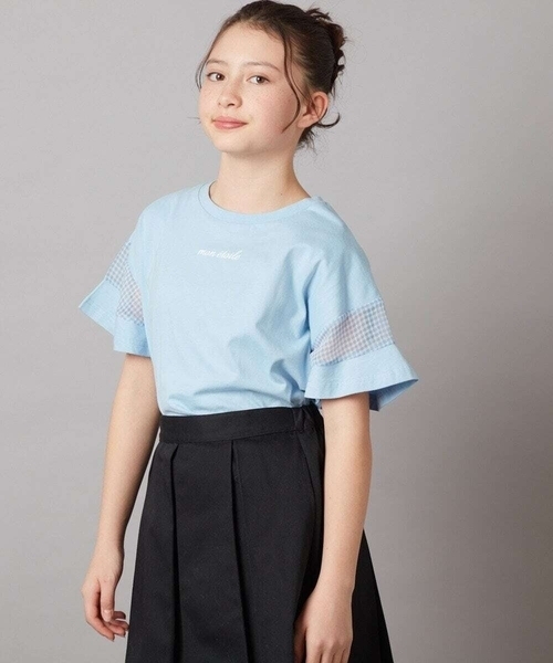 a.v.v（アーヴェヴェ）の「【累計1万枚販売/接触冷感/ジメジメ対策】[160]袖シアー切り替えトップス（Tシャツ/カットソー・キッズ・ブラック/ホワイト/ダークインディゴブルー/ライラック・160）」の3枚目の写真