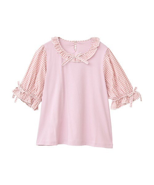 PINK HOUSE/ピンクハウス ギンガムチェック フリル チュニック セール】ギンガムチェック使いカットソー（Tシャツ/カットソー