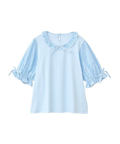 新品タグ付き！PINK HOUSE フリル付きTシャツ セール】ギンガムチェック使いカットソー（Tシャツ/カットソー