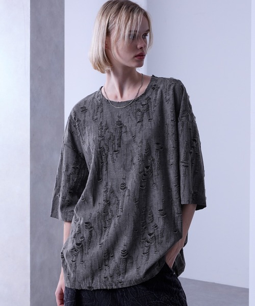 Loose/ルース(ルース)の「クラッシュ オーバーダメージTシャツ(Tシャツ/カットソー・メンズ・グレー/ブルー/ブラウン・S/M/L)」の2枚目の写真