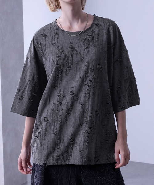 Loose/ルース(ルース)の「クラッシュ オーバーダメージTシャツ(Tシャツ/カットソー・メンズ・グレー/ブルー/ブラウン・S/M/L)」の4枚目の写真