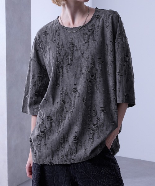 Loose/ルース(ルース)の「クラッシュ オーバーダメージTシャツ(Tシャツ/カットソー・メンズ・グレー/ブルー/ブラウン・S/M/L)」の5枚目の写真