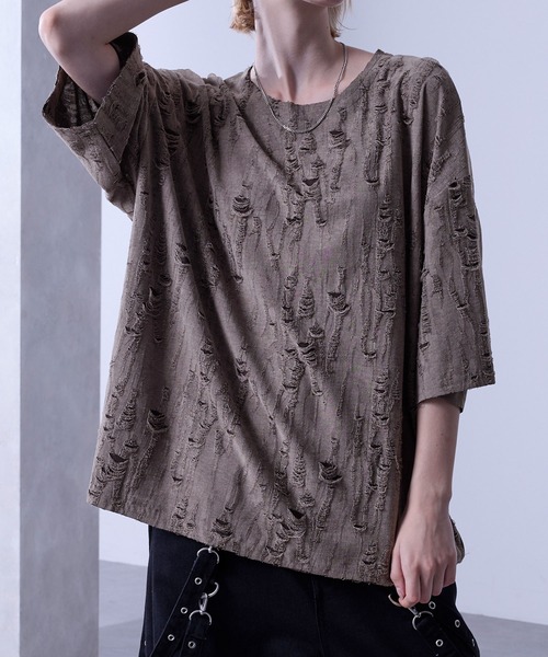 Loose/ルース(ルース)の「クラッシュ オーバーダメージTシャツ(Tシャツ/カットソー・メンズ・グレー/ブルー/ブラウン・S/M/L)」の12枚目の写真