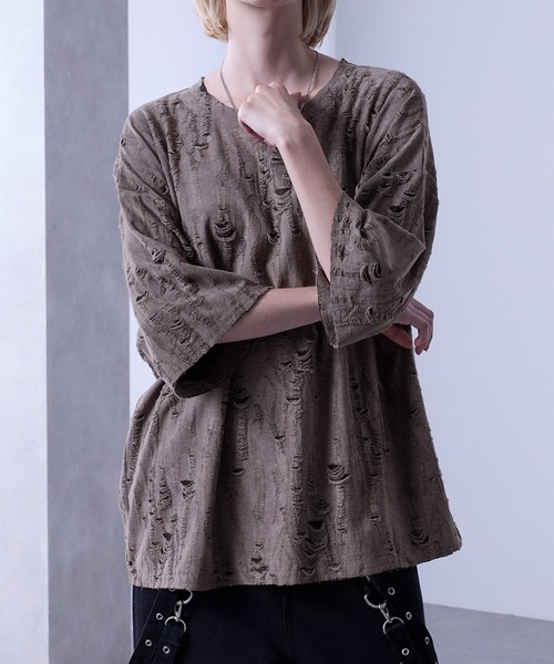 Loose/ルース(ルース)の「クラッシュ オーバーダメージTシャツ(Tシャツ/カットソー・メンズ・グレー/ブルー/ブラウン・S/M/L)」の13枚目の写真