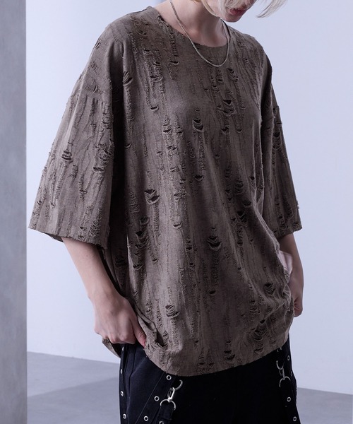 Loose/ルース(ルース)の「クラッシュ オーバーダメージTシャツ(Tシャツ/カットソー・メンズ・グレー/ブルー/ブラウン・S/M/L)」の14枚目の写真