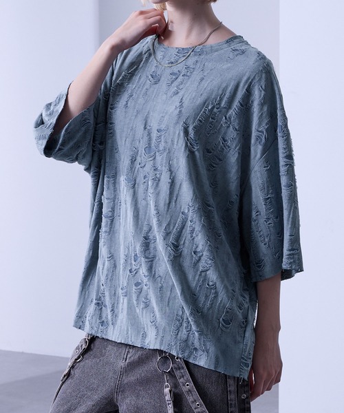 Loose/ルース(ルース)の「クラッシュ オーバーダメージTシャツ(Tシャツ/カットソー・メンズ・グレー/ブルー/ブラウン・S/M/L)」の21枚目の写真
