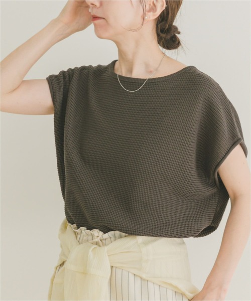 ITEMS URBANRESEARCH（アイテムズ アーバンリサーチ）の「ワッフルフレンチニット（ニット/セーター・レディース・ホワイト/チャコールグレー/グリーン・FREE）」の2枚目の写真