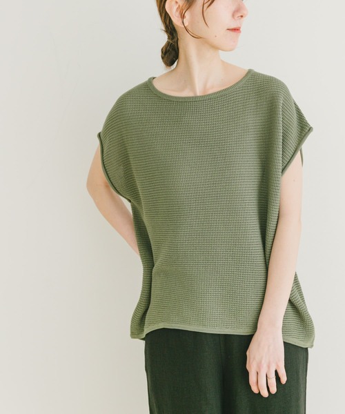 ITEMS URBANRESEARCH（アイテムズ アーバンリサーチ）の「ワッフルフレンチニット（ニット/セーター・レディース・ホワイト/チャコールグレー/グリーン・FREE）」の9枚目の写真