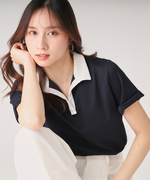 COUP DE CHANCE(クードシャンス)の「【洗える/日本製】スキッパーカットソー(Tシャツ/カットソー・レディース・ホワイト/ボルドー/ネイビー・34/36/38/40)」の3枚目の写真