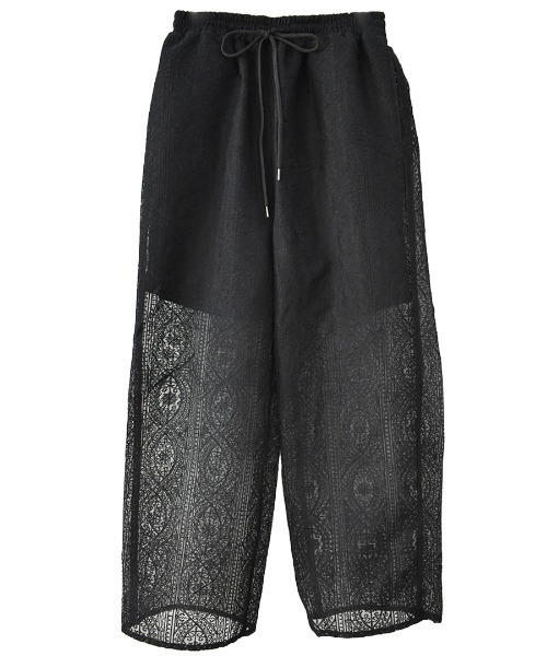 Reurie'(レウリィ)の「シアーレースワイドパンツ/ロング丈 シースルー 花柄 総柄 コットンレース ガーリー 大人カジュアル(スラックス・レディース・アイボリー/ブラック・FREE)」の7枚目の写真