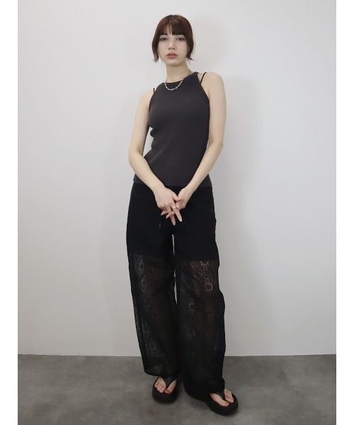 Reurie'(レウリィ)の「シアーレースワイドパンツ/ロング丈 シースルー 花柄 総柄 コットンレース ガーリー 大人カジュアル(スラックス・レディース・アイボリー/ブラック・FREE)」の6枚目の写真