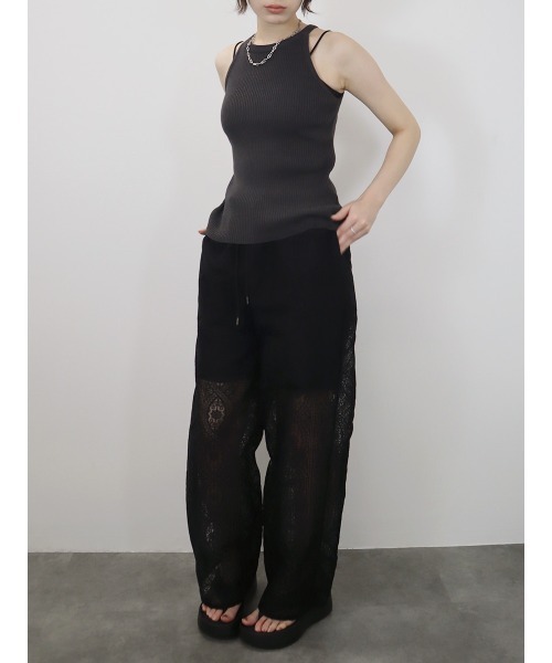 ELFSACK パンツ ボトムス シースルー レース ワイドパンツ シアーレースワイドパンツ/ロング丈 シースルー 花柄 総柄