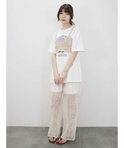 ELFSACK パンツ ボトムス シースルー レース ワイドパンツ シアーレースワイドパンツ／ロング丈 シースルー 花柄 総柄