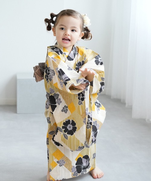 utatane（ウタタネ）の「キッズ浴衣3点セット ニコアンティーク 芙蓉エフェクト イエロー（浴衣・キッズ・イエロー・100cm/110cm/120cm/130cm）」の6枚目の写真