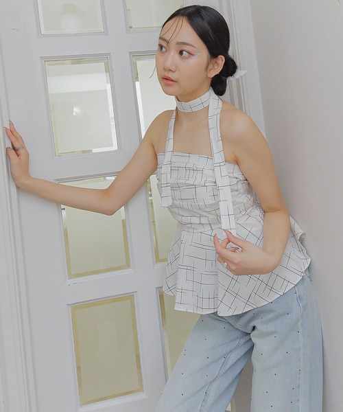 3.3 Field Trip （3.3フィールドトリップ）の「3.3 Field Trip／ストールチェックビスチェ（シャツ/ブラウス・レディース・ネイビー/ホワイト/ブラック/ブラウン/ブラック系1・FREE）」の7枚目の写真