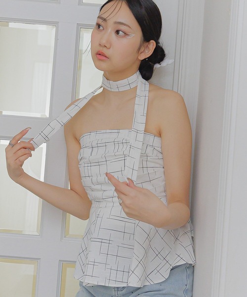 3.3 Field Trip （3.3フィールドトリップ）の「3.3 Field Trip／ストールチェックビスチェ（シャツ/ブラウス・レディース・ネイビー/ホワイト/ブラック/ブラウン/ブラック系1・FREE）」の6枚目の写真