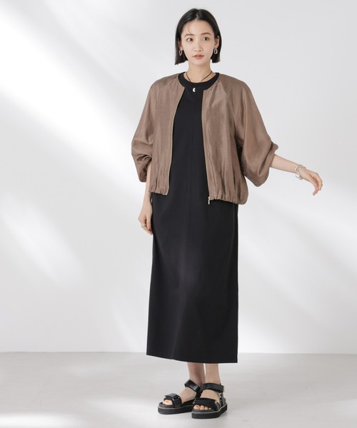 NANO universe（ナノユニバース）の「STORATECH 機能素材タックスリーブカットワンピース（ワンピース・レディース・ブラック/ピンク/ベージュ・FREE）」の10枚目の写真