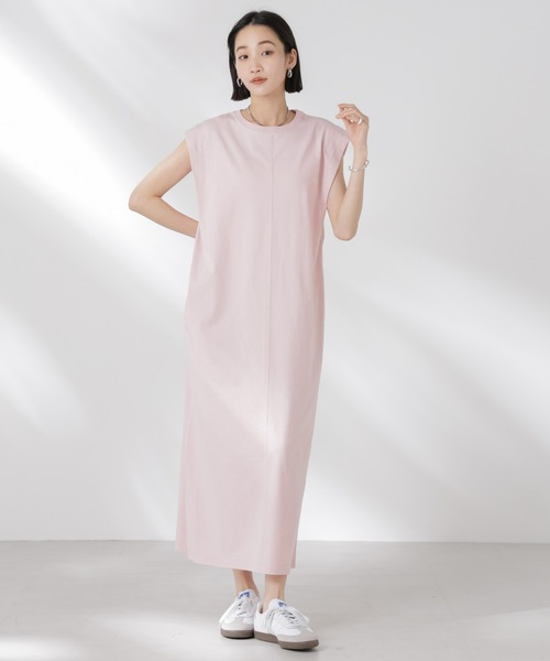 NANO universe（ナノユニバース）の「STORATECH 機能素材タックスリーブカットワンピース（ワンピース・レディース・ブラック/ピンク/ベージュ・FREE）」の4枚目の写真