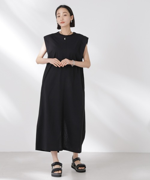 NANO universe（ナノユニバース）の「STORATECH 機能素材タックスリーブカットワンピース（ワンピース・レディース・ブラック/ピンク/ベージュ・FREE）」の6枚目の写真