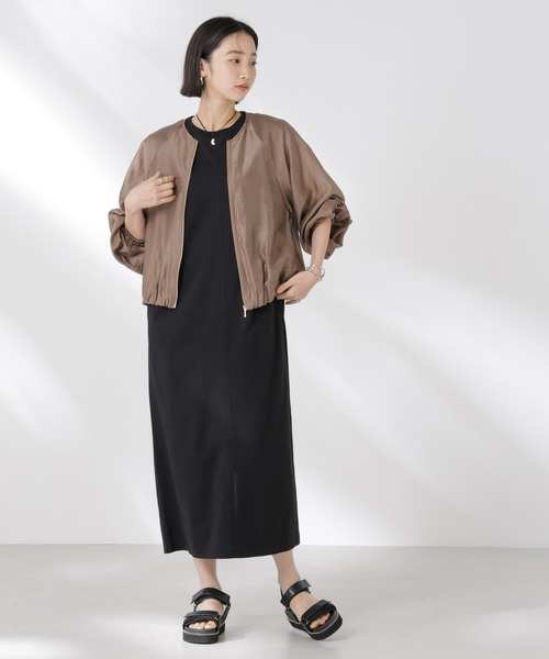 ワンピース naos ウールシルクシャークススキン パネルウエスト切替え半袖
