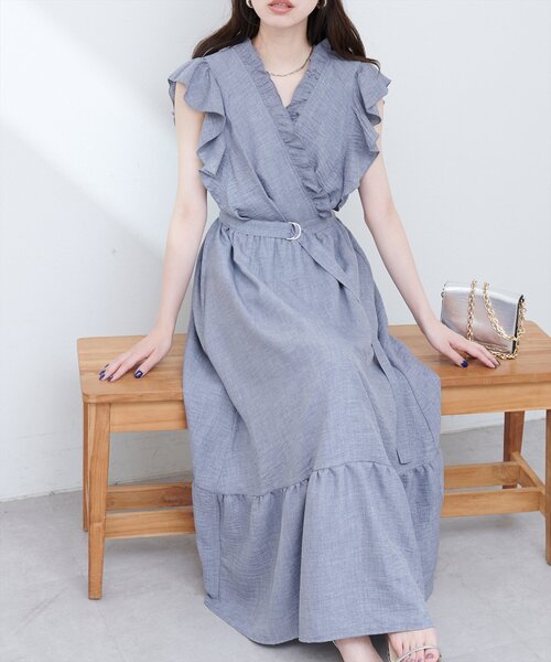 natural couture（ナチュラルクチュール）の「フリルカシュクールワンピース（ワンピース・レディース・ブラウン/ベージュ/サックスブルー/ミント/ボルドー・FREE）」の4枚目の写真