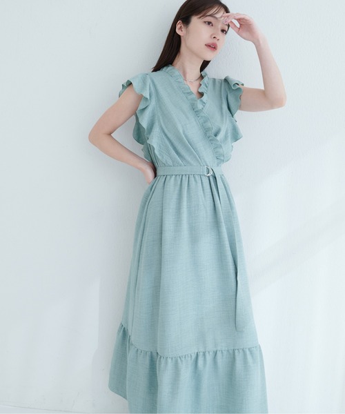 natural couture（ナチュラルクチュール）の「フリルカシュクールワンピース（ワンピース・レディース・ブラウン/ベージュ/サックスブルー/ミント/ボルドー・FREE）」の9枚目の写真