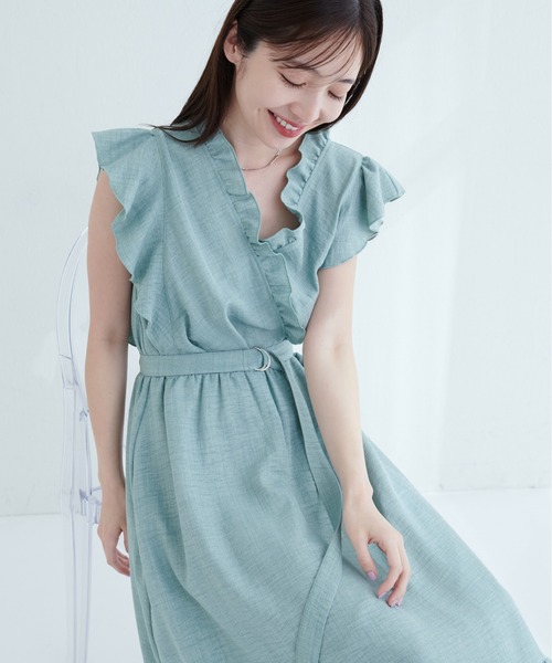 natural couture（ナチュラルクチュール）の「フリルカシュクールワンピース（ワンピース・レディース・ブラウン/ベージュ/サックスブルー/ミント/ボルドー・FREE）」の13枚目の写真