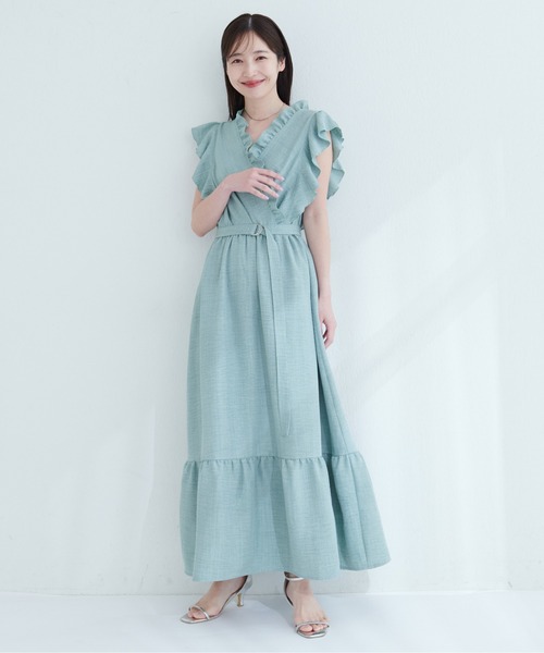 natural couture（ナチュラルクチュール）の「フリルカシュクールワンピース（ワンピース・レディース・ブラウン/ベージュ/サックスブルー/ミント/ボルドー・FREE）」の7枚目の写真