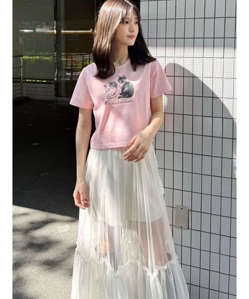 MERCURYDUO（マーキュリーデュオ）の「CATプリントリボンTシャツ（Tシャツ/カットソー・レディース・ベビーピンク/ライトブルー/オフホワイト・FREE）」の10枚目の写真