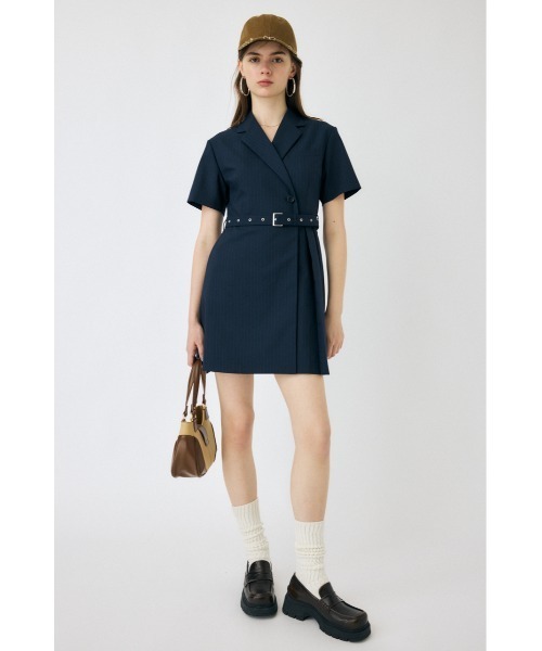MOUSSY BLAZER PLEATS ミニドレス　サイズ1 ネイビー セール】BLAZER PLEATS ミニドレス（ワンピース）｜MOUSSY
