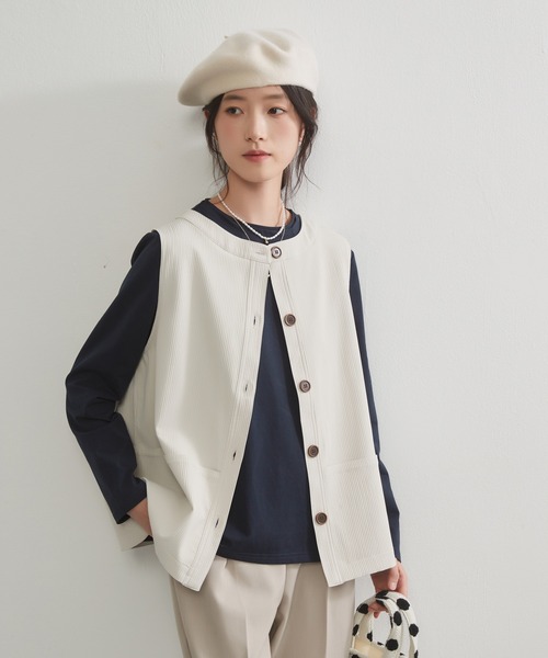 On One's Own(オンワンズオン)の「On One's Own 二重衿風ラウンドカラーデザインダーツ長袖Tシャツ(Tシャツ/カットソー・レディース・ブラック/ブルーグリーン/ワイン/ネイビー・M/L)」の21枚目の写真