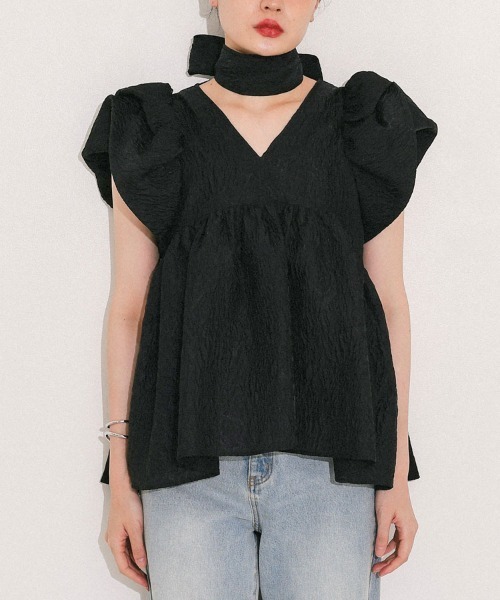DONOBAN（ドノバン）の「【ANDRESD】sheer jacquard peplum tops パーティー 結婚式 お呼ばれ 同窓会（Tシャツ/カットソー・レディース・オフホワイト/グレー/ブラック/ピンク・M）」の16枚目の写真
