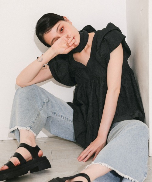 DONOBAN（ドノバン）の「【ANDRESD】sheer jacquard peplum tops パーティー 結婚式 お呼ばれ 同窓会（Tシャツ/カットソー・レディース・オフホワイト/グレー/ブラック/ピンク・M）」の22枚目の写真