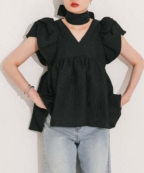 DONOBAN（ドノバン）の「【ANDRESD】sheer jacquard peplum tops パーティー 結婚式 お呼ばれ 同窓会（Tシャツ/カットソー・レディース・オフホワイト/グレー/ブラック/ピンク・M）」の21枚目の写真