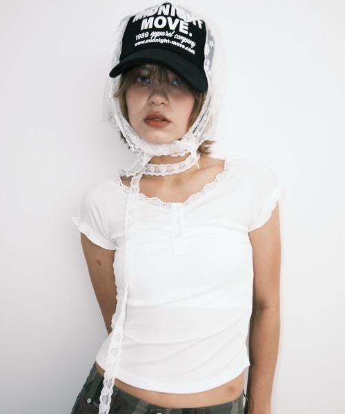 Midnight Move（ミッドナイトムーブ）の「A'GEM/9 × .kom 『MIDNIGHT MOVE/ミッドナイトムーブ』 LACE SC T-SHIRT/レース SC半袖Tシャツ（Tシャツ/カットソー・レディース・ホワイト/チャコールグレー/ライトブルー・FREE）」の4枚目の写真