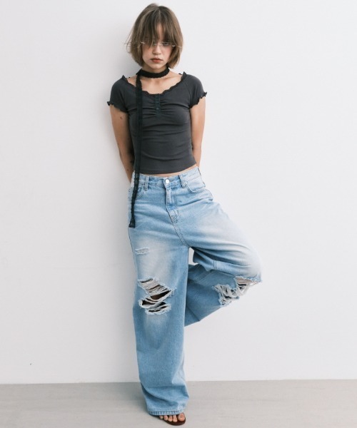 Midnight Move（ミッドナイトムーブ）の「A'GEM/9 × .kom 『MIDNIGHT MOVE/ミッドナイトムーブ』 LACE SC T-SHIRT/レース SC半袖Tシャツ（Tシャツ/カットソー・レディース・ホワイト/チャコールグレー/ライトブルー・FREE）」の9枚目の写真