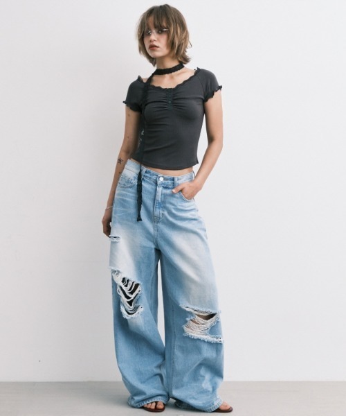 Midnight Move（ミッドナイトムーブ）の「A'GEM/9 × .kom 『MIDNIGHT MOVE/ミッドナイトムーブ』 LACE SC T-SHIRT/レース SC半袖Tシャツ（Tシャツ/カットソー・レディース・ホワイト/チャコールグレー/ライトブルー・FREE）」の10枚目の写真