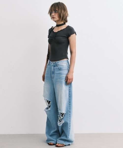 Midnight Move（ミッドナイトムーブ）の「A'GEM/9 × .kom 『MIDNIGHT MOVE/ミッドナイトムーブ』 LACE SC T-SHIRT/レース SC半袖Tシャツ（Tシャツ/カットソー・レディース・ホワイト/チャコールグレー/ライトブルー・FREE）」の12枚目の写真