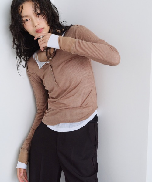 シアーリブヘンリーネックロンT（Tシャツ/カットソー）｜Shelly