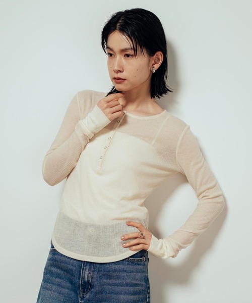 シアーリブヘンリーネックロンT（Tシャツ/カットソー）｜Shelly